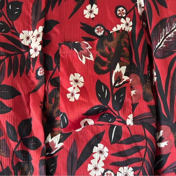 Zara Basic Collection Red Floral Button Down - Size Small - Picture 7 of 9